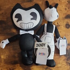 Bendy Black & White Plush Duo - Cute Cartoon Stuffed Characters